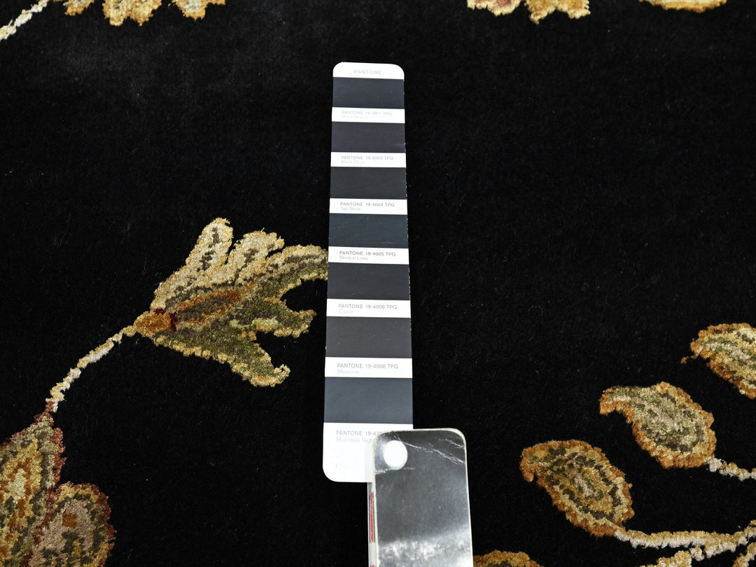 8'2" x 9'11" New Hand Knotted Black Wool & Silk Rectangle Oriental Rug - MOA10275580