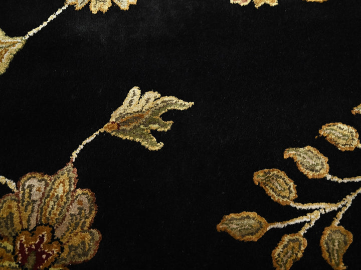 8'2" x 9'11" New Hand Knotted Black Wool & Silk Rectangle Oriental Rug - MOA10275580