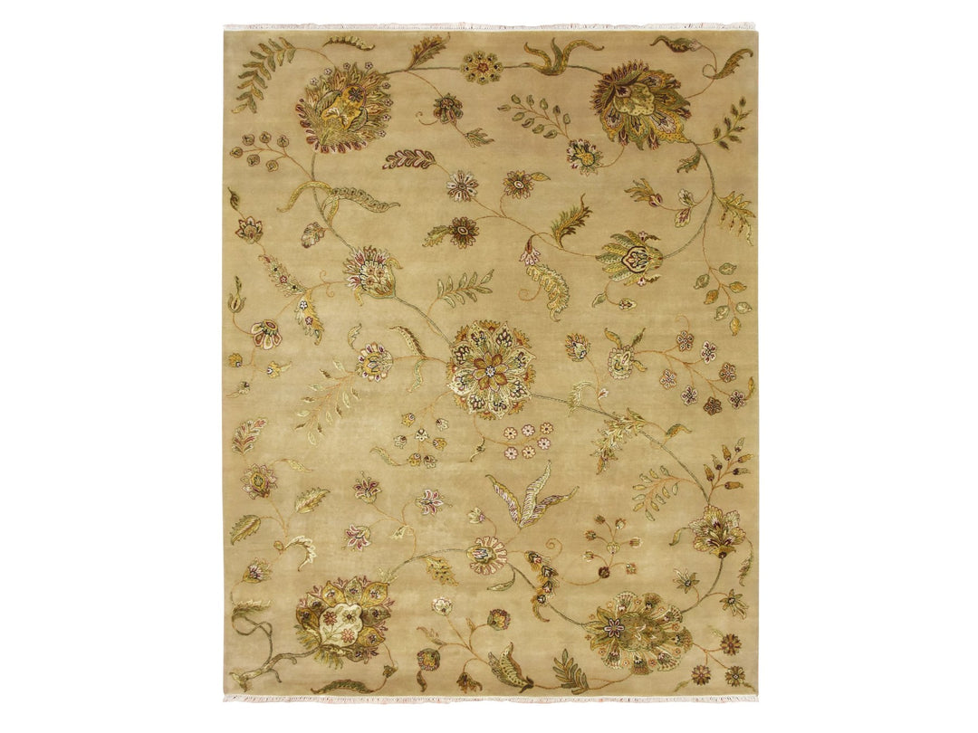 8'0" x 9'11" New Hand Knotted Brown Wool & Silk Rectangle Oriental Rug - MOA10275581