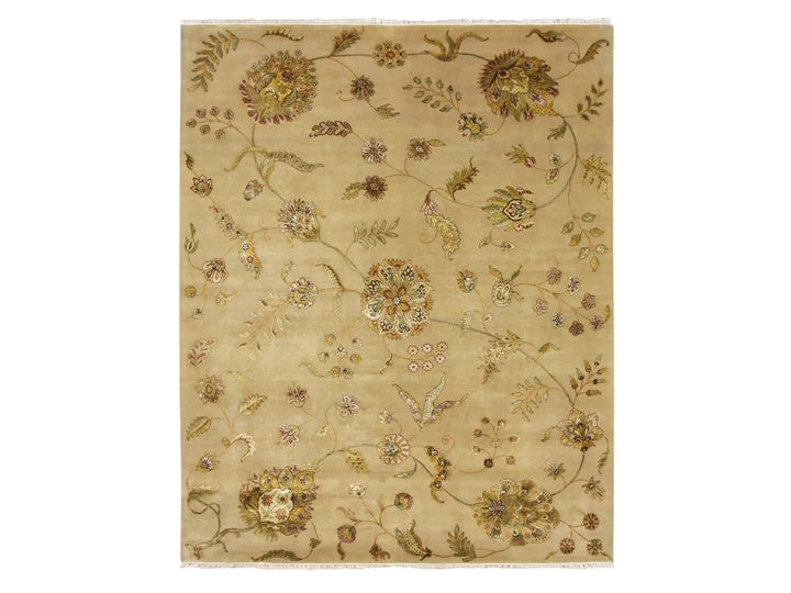 8'0" x 9'11" New Hand Knotted Brown Wool & Silk Rectangle Oriental Rug - MOA10275581