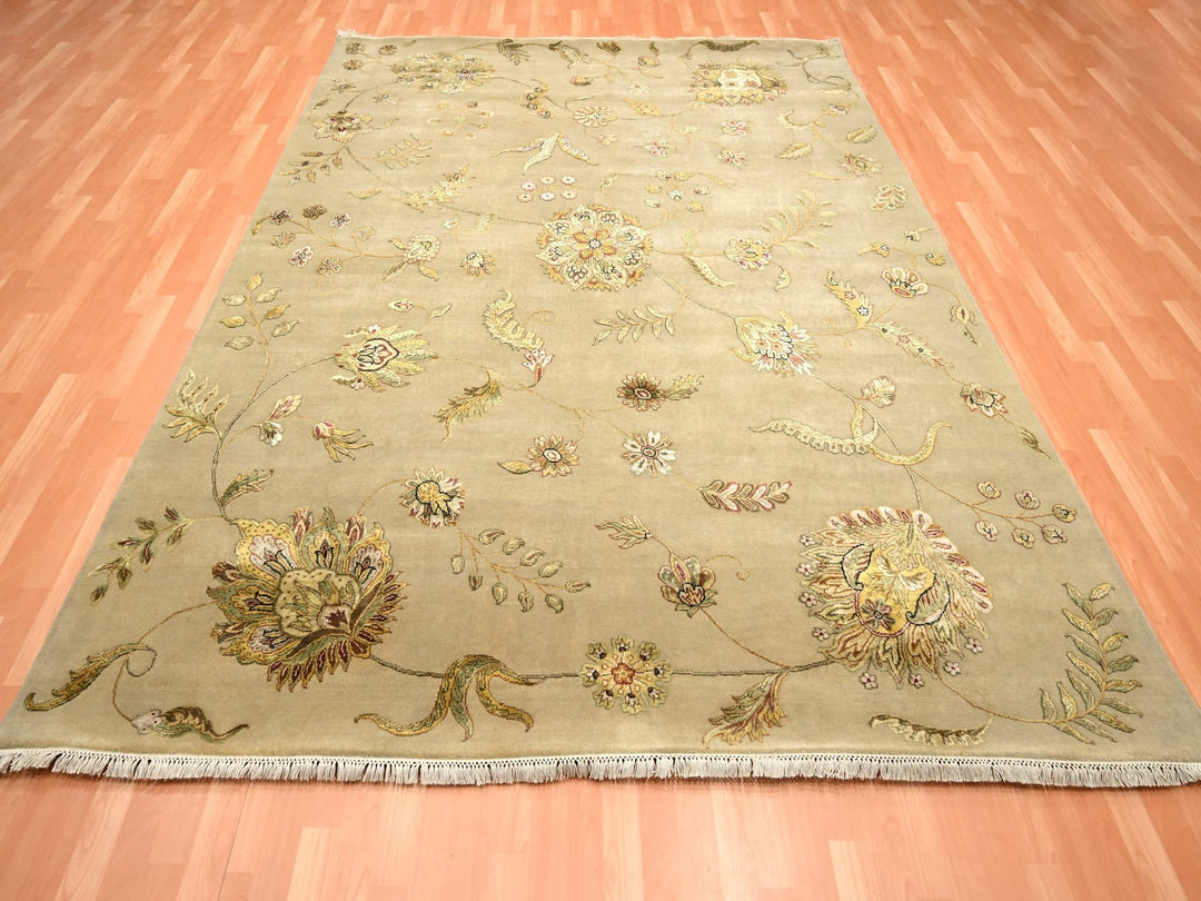 8'0" x 9'11" New Hand Knotted Brown Wool & Silk Rectangle Oriental Rug - MOA10275581