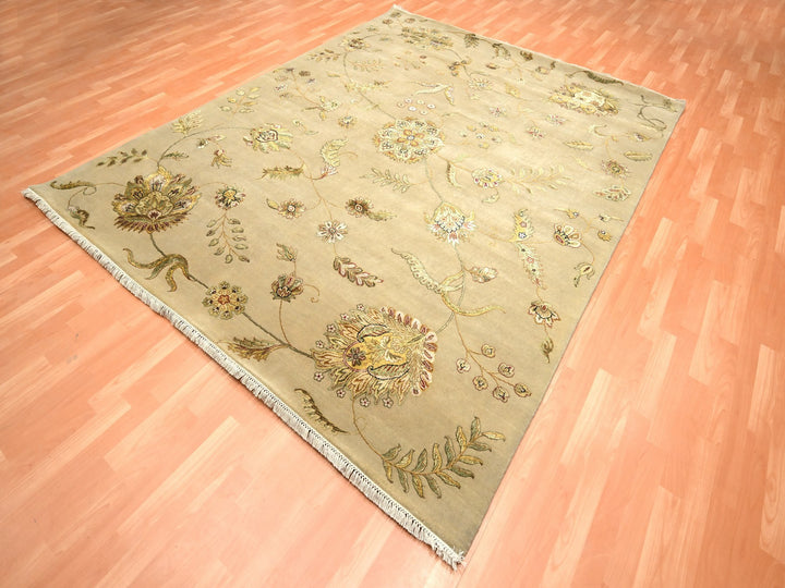 8'0" x 9'11" New Hand Knotted Brown Wool & Silk Rectangle Oriental Rug - MOA10275581