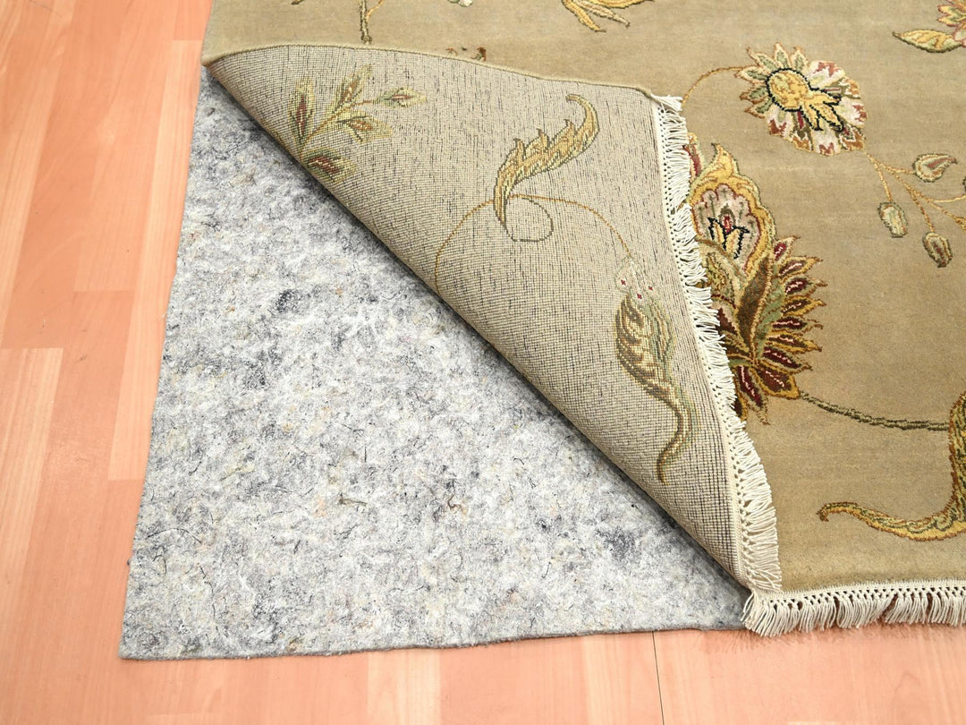 8'0" x 9'11" New Hand Knotted Brown Wool & Silk Rectangle Oriental Rug - MOA10275581