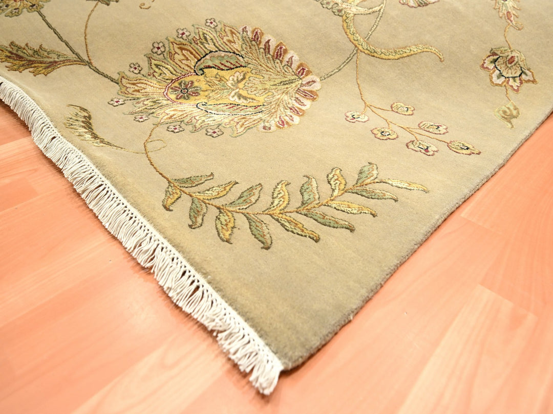 8'0" x 9'11" New Hand Knotted Brown Wool & Silk Rectangle Oriental Rug - MOA10275581
