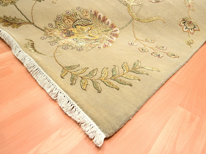 8'0" x 9'11" New Hand Knotted Brown Wool & Silk Rectangle Oriental Rug - MOA10275581