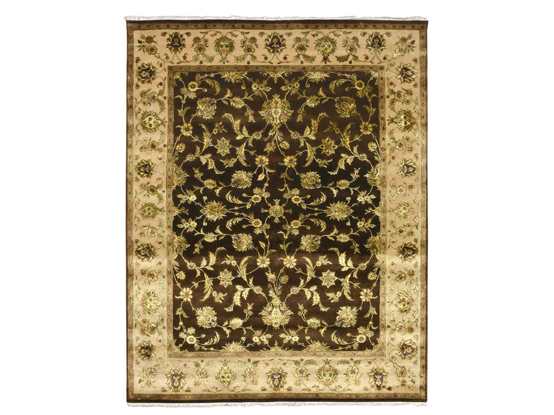7'10" x 9'11" New Hand Knotted Brown Wool & Silk Rectangle Oriental Rug - MOA10275582