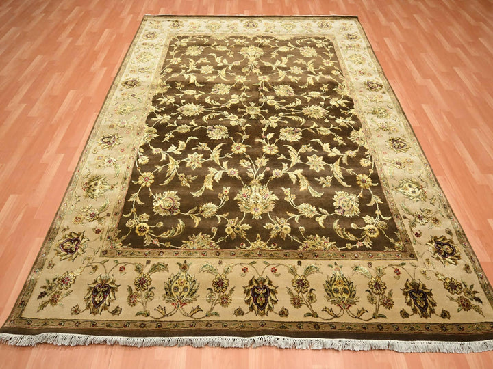 7'10" x 9'11" New Hand Knotted Brown Wool & Silk Rectangle Oriental Rug - MOA10275582