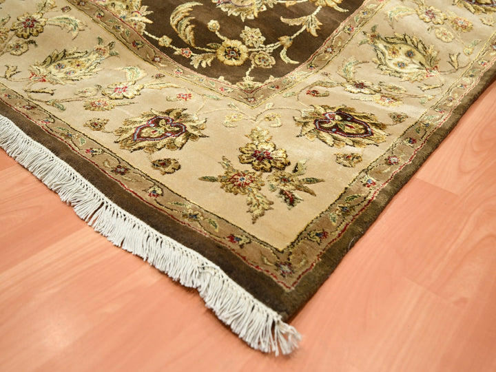 7'10" x 9'11" New Hand Knotted Brown Wool & Silk Rectangle Oriental Rug - MOA10275582