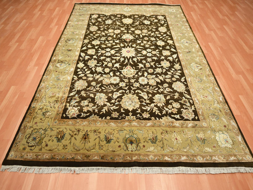 7'10" x 10'0" New Hand Knotted Brown Wool & Silk Rectangle Oriental Rug - MOA10275583