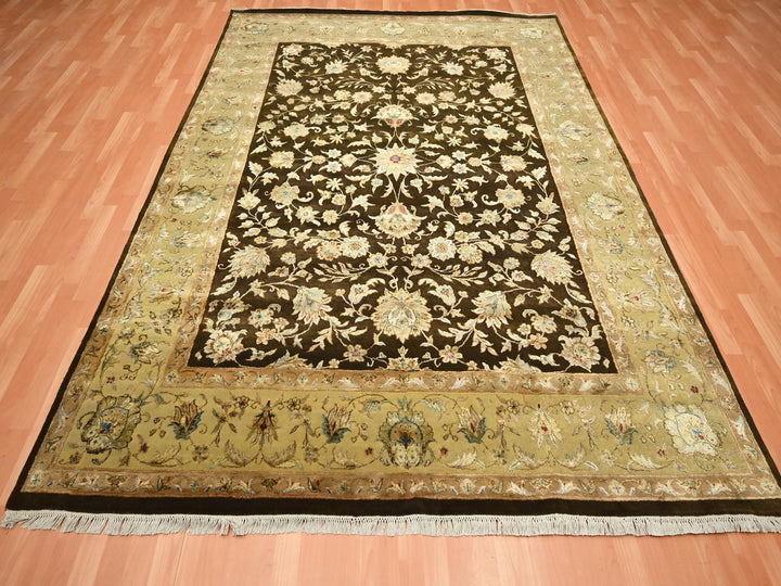7'10" x 10'0" New Hand Knotted Brown Wool & Silk Rectangle Oriental Rug - MOA10275583