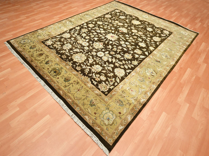 7'10" x 10'0" New Hand Knotted Brown Wool & Silk Rectangle Oriental Rug - MOA10275583