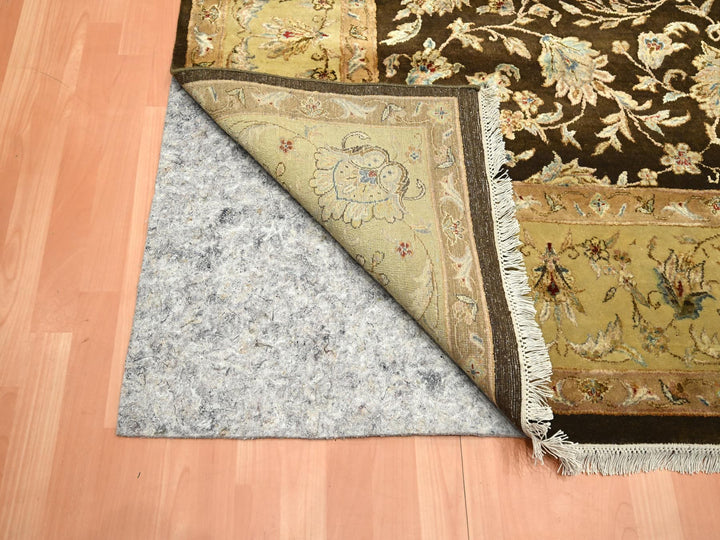 7'10" x 10'0" New Hand Knotted Brown Wool & Silk Rectangle Oriental Rug - MOA10275583