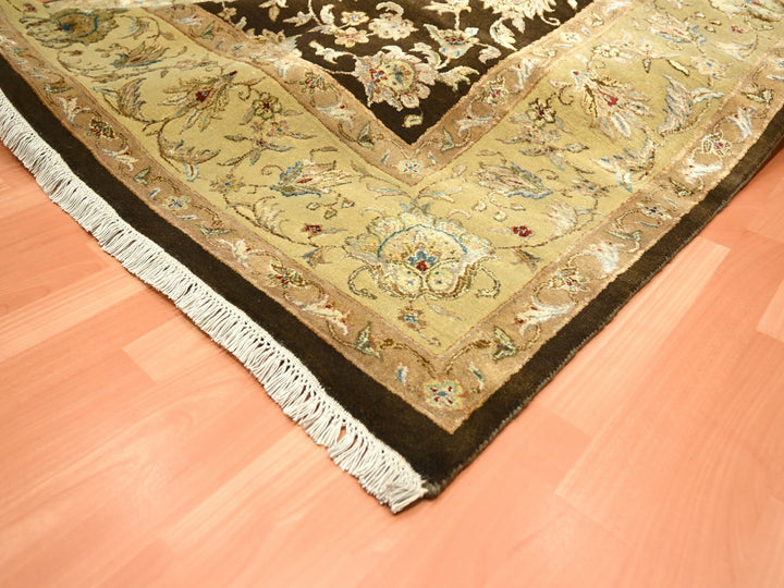 7'10" x 10'0" New Hand Knotted Brown Wool & Silk Rectangle Oriental Rug - MOA10275583