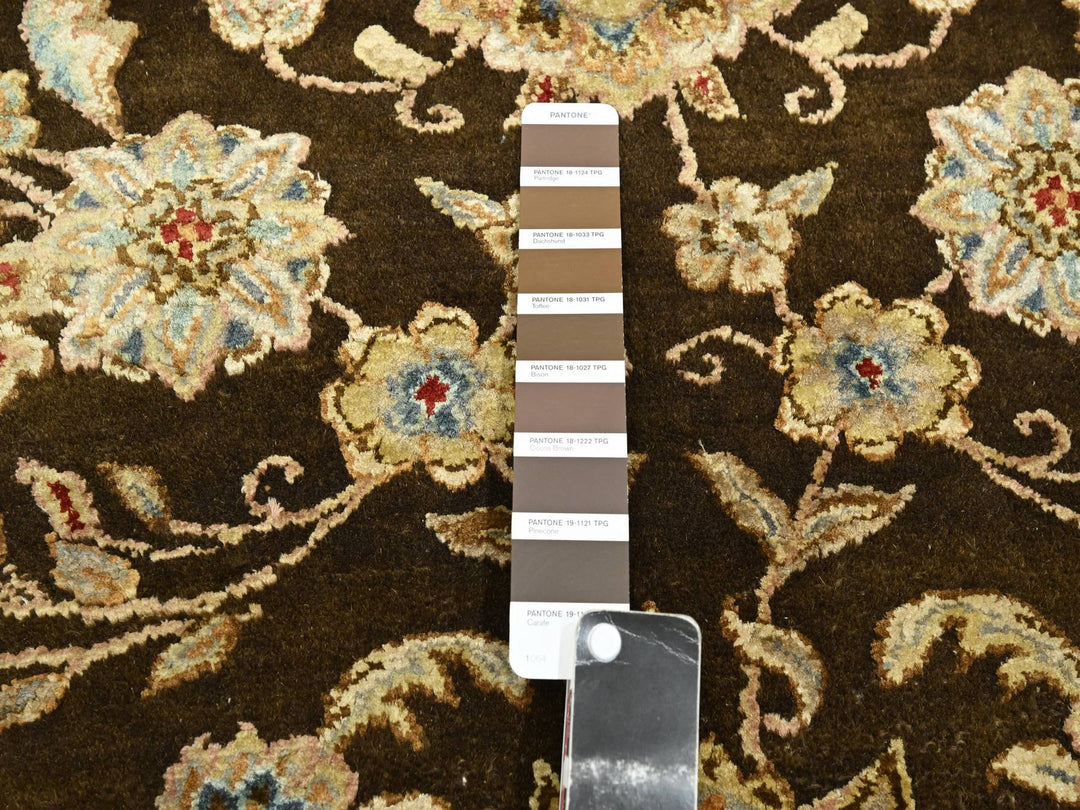 7'10" x 10'0" New Hand Knotted Brown Wool & Silk Rectangle Oriental Rug - MOA10275583