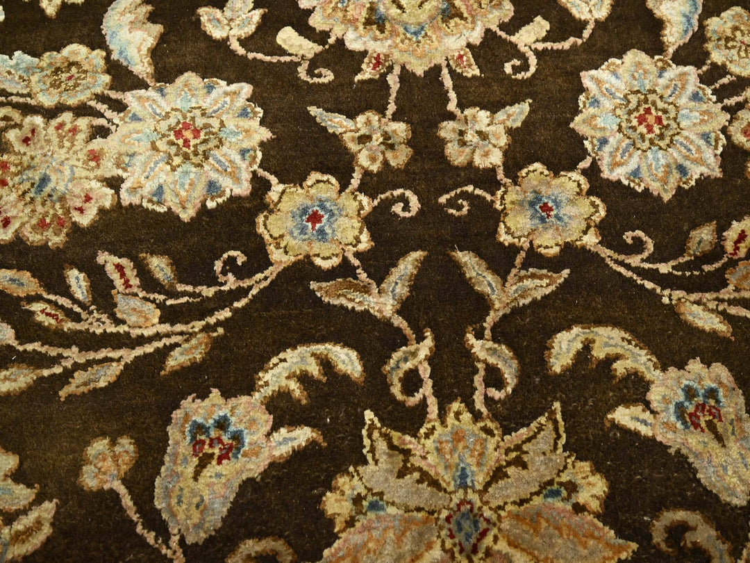 7'10" x 10'0" New Hand Knotted Brown Wool & Silk Rectangle Oriental Rug - MOA10275583
