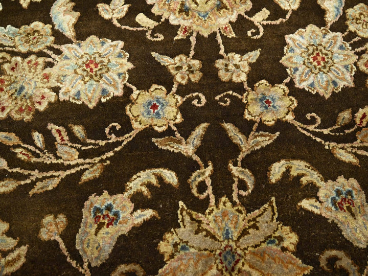 7'10" x 10'0" New Hand Knotted Brown Wool & Silk Rectangle Oriental Rug - MOA10275583