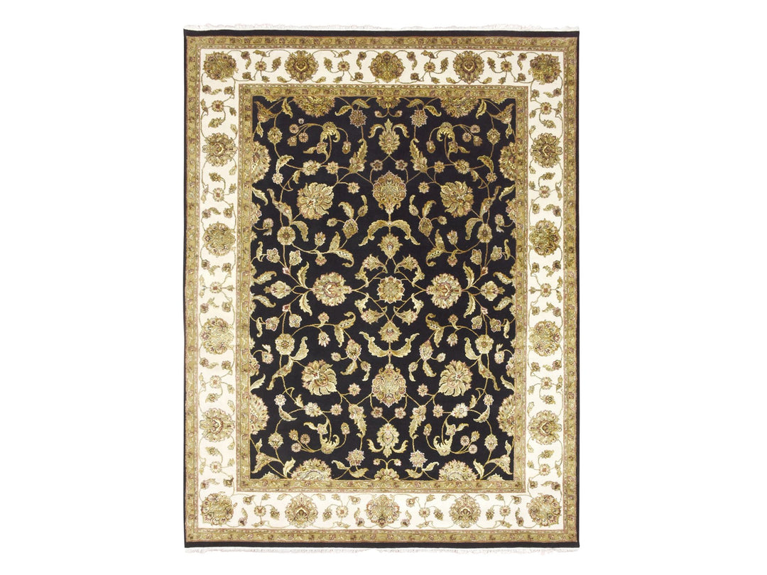 7'10" x 10'4" New Hand Knotted Black Wool & Silk Rectangle Oriental Rug - MOA10275584