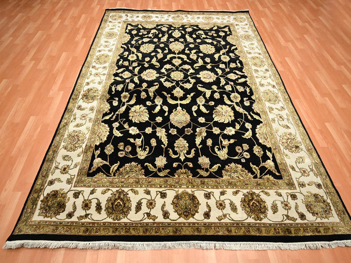 7'10" x 10'4" New Hand Knotted Black Wool & Silk Rectangle Oriental Rug - MOA10275584
