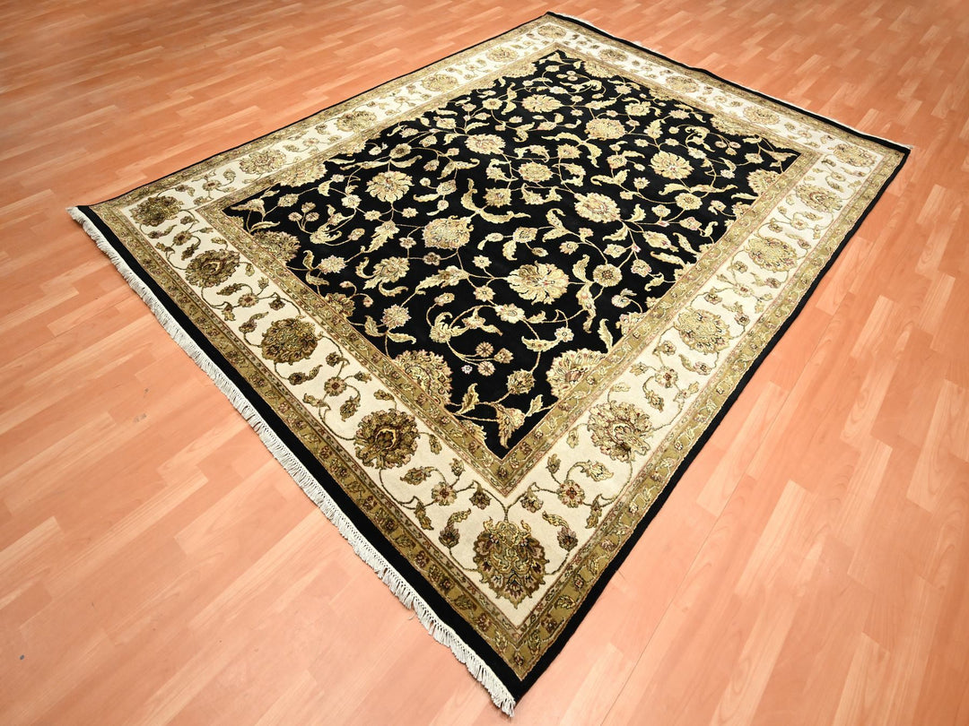 7'10" x 10'4" New Hand Knotted Black Wool & Silk Rectangle Oriental Rug - MOA10275584