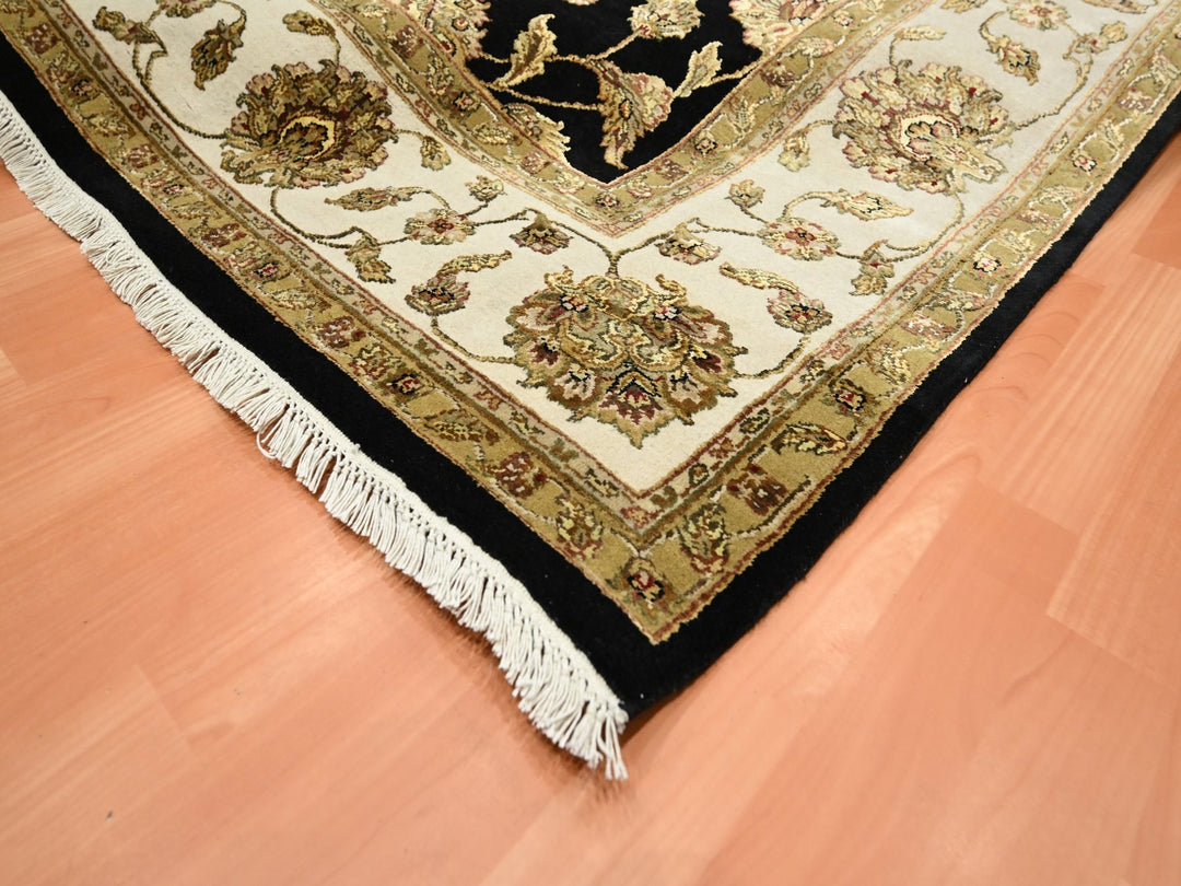 7'10" x 10'4" New Hand Knotted Black Wool & Silk Rectangle Oriental Rug - MOA10275584