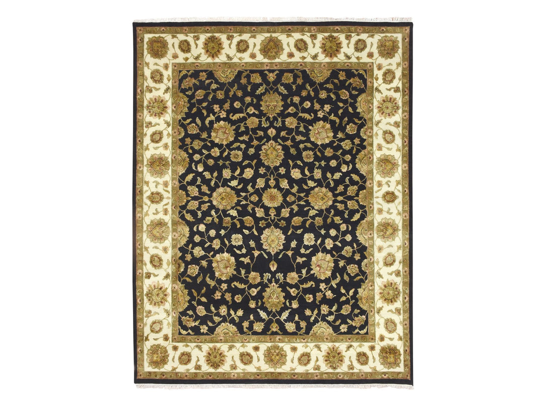 7'9" x 9'11" New Hand Knotted Black Wool & Silk Rectangle Oriental Rug - MOA10275585