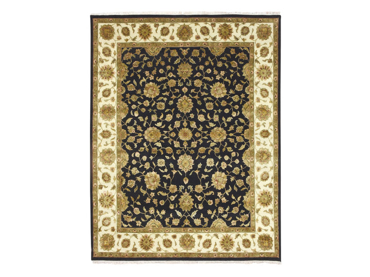 7'9" x 9'11" New Hand Knotted Black Wool & Silk Rectangle Oriental Rug - MOA10275585