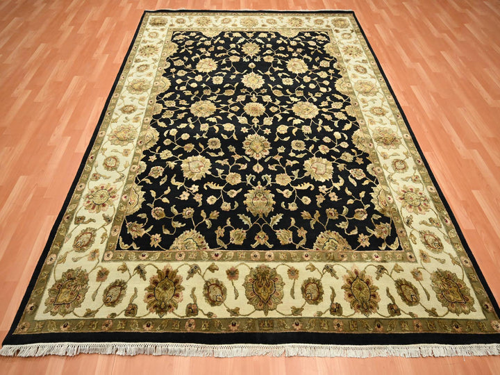 7'9" x 9'11" New Hand Knotted Black Wool & Silk Rectangle Oriental Rug - MOA10275585