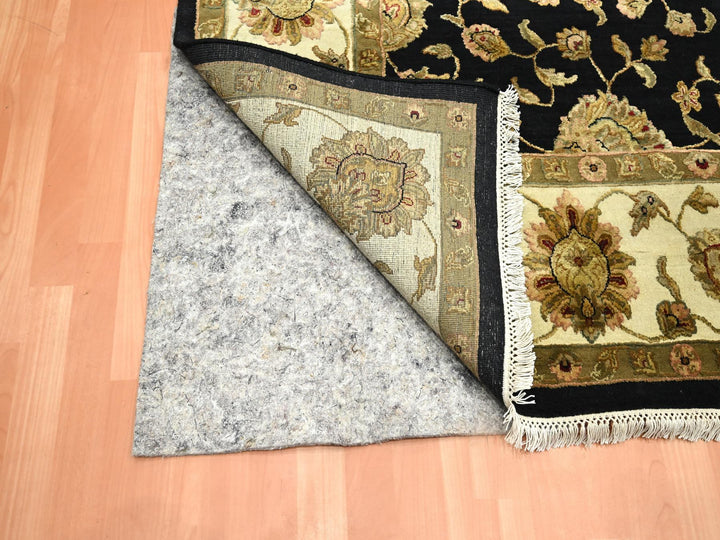 7'9" x 9'11" New Hand Knotted Black Wool & Silk Rectangle Oriental Rug - MOA10275585