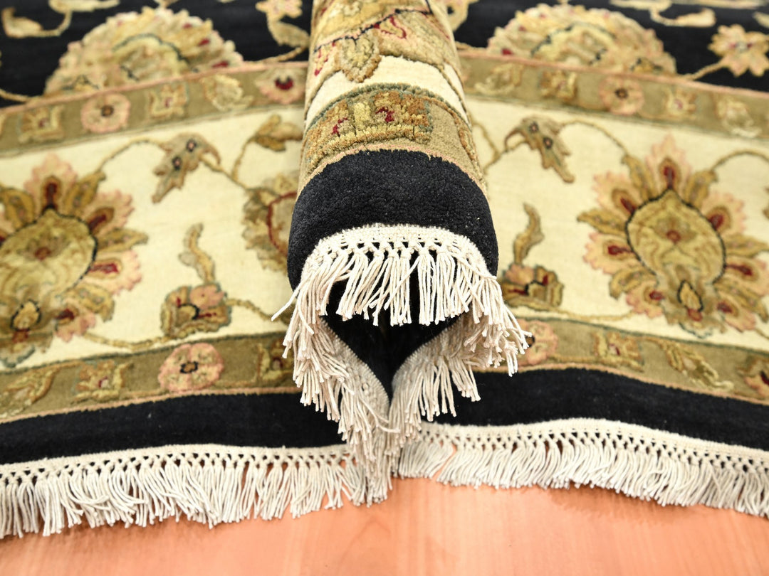 7'9" x 9'11" New Hand Knotted Black Wool & Silk Rectangle Oriental Rug - MOA10275585
