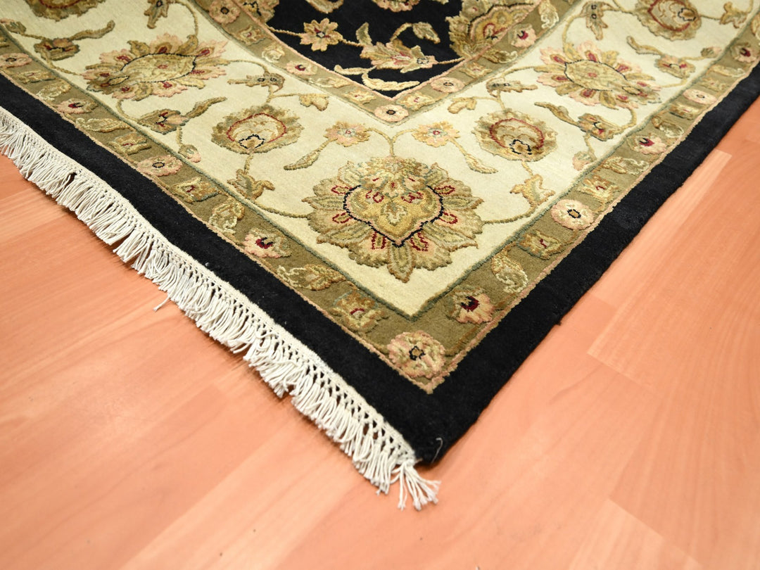 7'9" x 9'11" New Hand Knotted Black Wool & Silk Rectangle Oriental Rug - MOA10275585