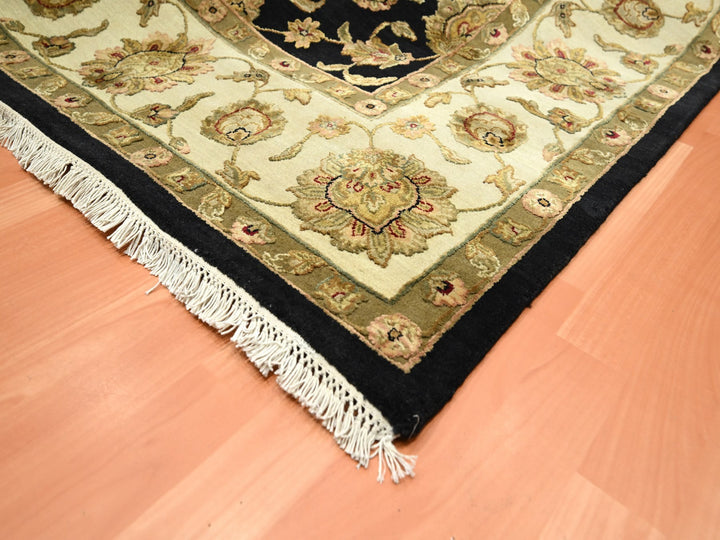 7'9" x 9'11" New Hand Knotted Black Wool & Silk Rectangle Oriental Rug - MOA10275585