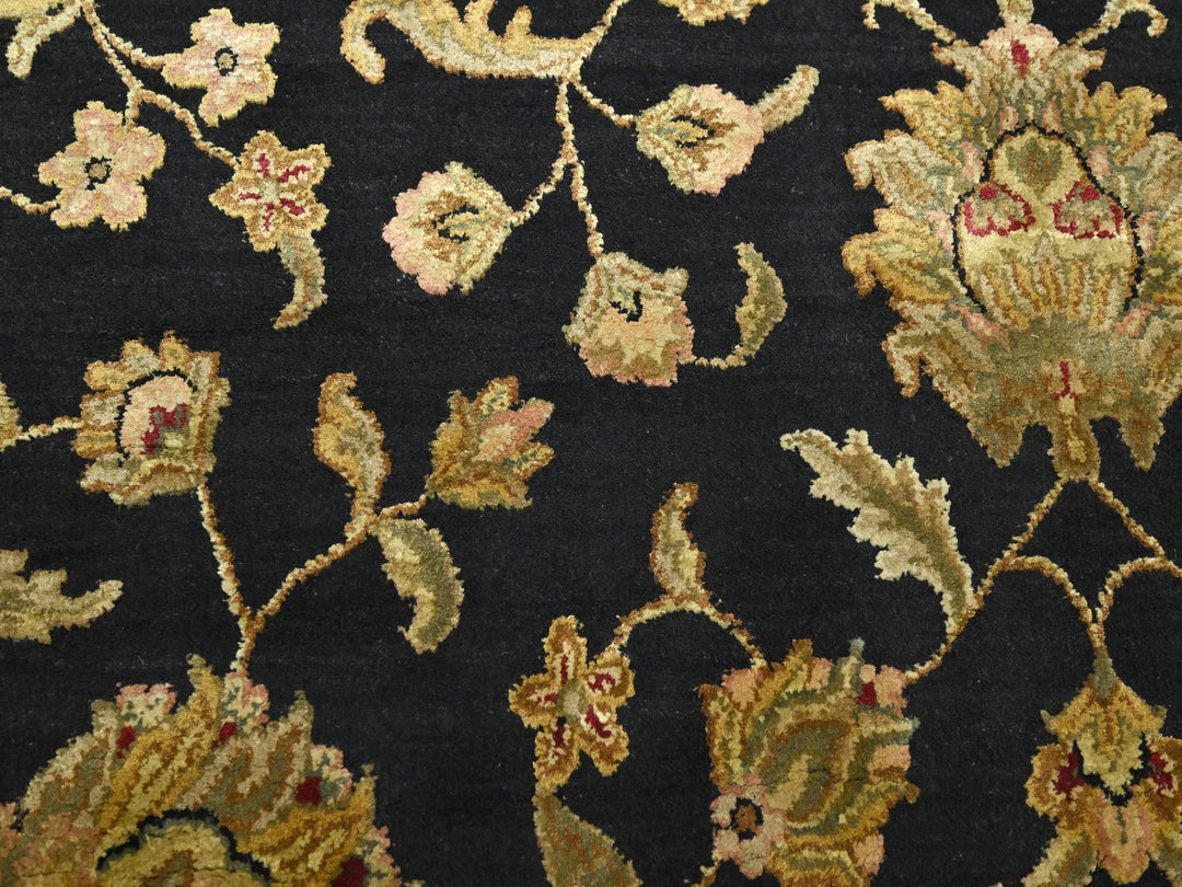 7'9" x 9'11" New Hand Knotted Black Wool & Silk Rectangle Oriental Rug - MOA10275585