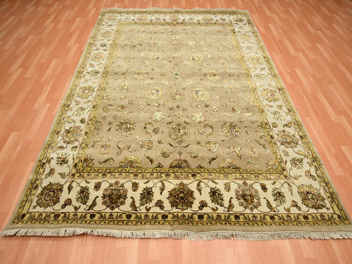 7'8" x 9'10" New Hand Knotted Brown Wool & Silk Rectangle Oriental Rug - MOA10275586