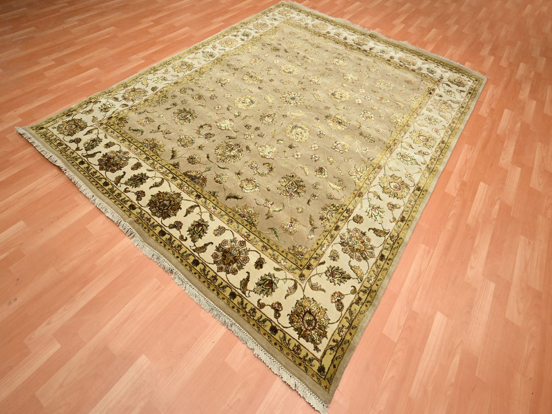 7'8" x 9'10" New Hand Knotted Brown Wool & Silk Rectangle Oriental Rug - MOA10275586