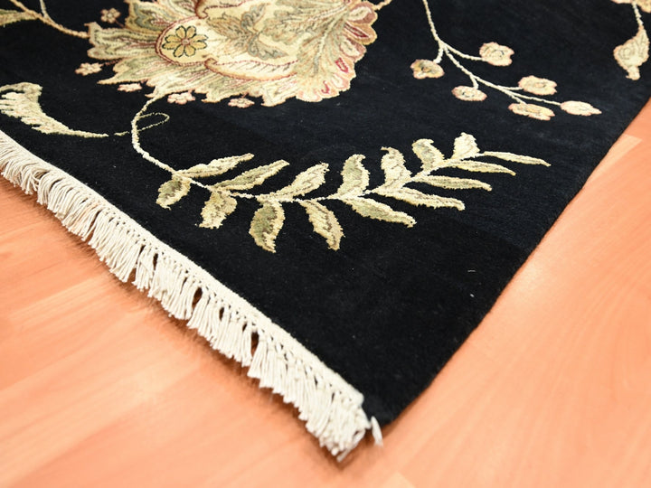 8'0" x 9'11" New Hand Knotted Black Wool & Silk Rectangle Oriental Rug - MOA10275587