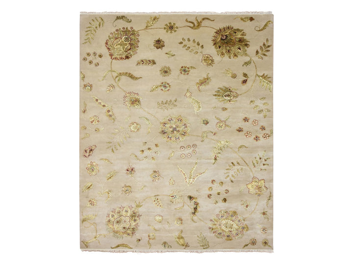 7'11" x 9'9" New Hand Knotted Ivory Wool & Silk Rectangle Oriental Rug - MOA10275588