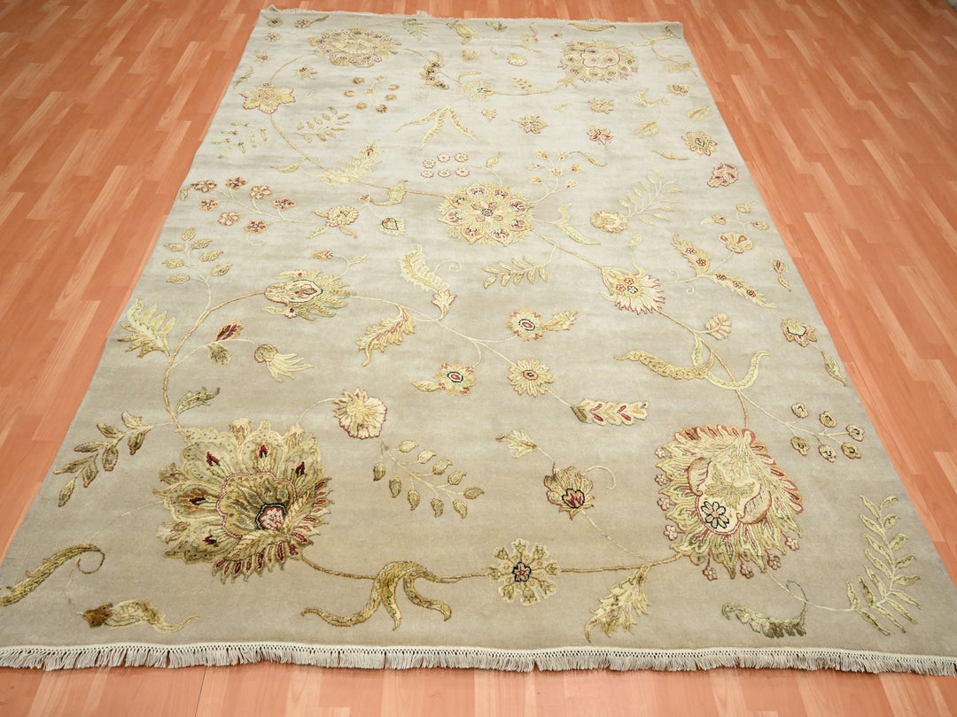 7'11" x 9'9" New Hand Knotted Ivory Wool & Silk Rectangle Oriental Rug - MOA10275588