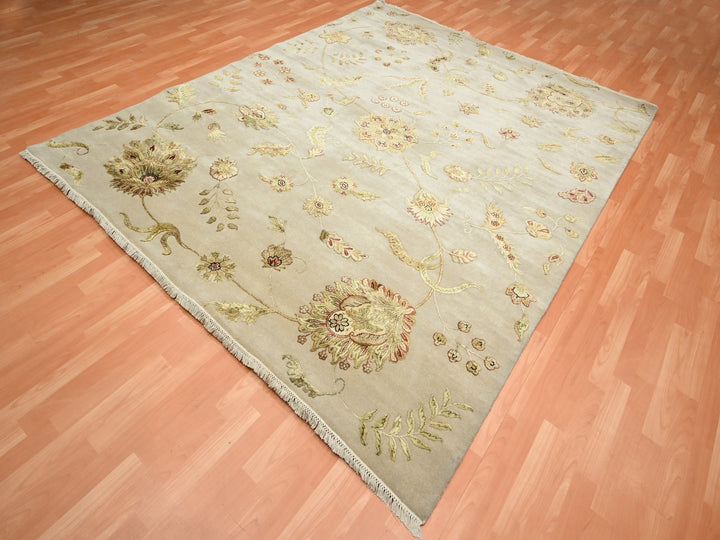7'11" x 9'9" New Hand Knotted Ivory Wool & Silk Rectangle Oriental Rug - MOA10275588