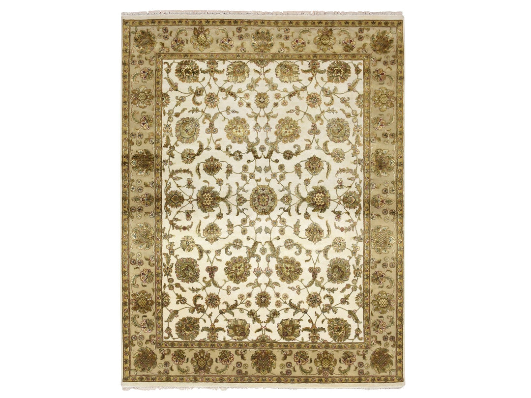 7'8" x 10'0" New Hand Knotted Ivory Wool & Silk Rectangle Oriental Rug - MOA10275589