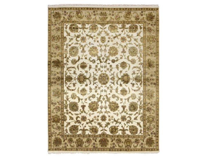 7'8" x 10'0" New Hand Knotted Ivory Wool & Silk Rectangle Oriental Rug - MOA10275589