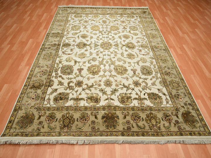 7'8" x 10'0" New Hand Knotted Ivory Wool & Silk Rectangle Oriental Rug - MOA10275589