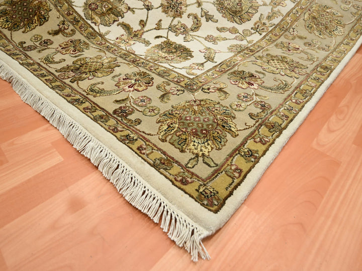 7'8" x 10'0" New Hand Knotted Ivory Wool & Silk Rectangle Oriental Rug - MOA10275589