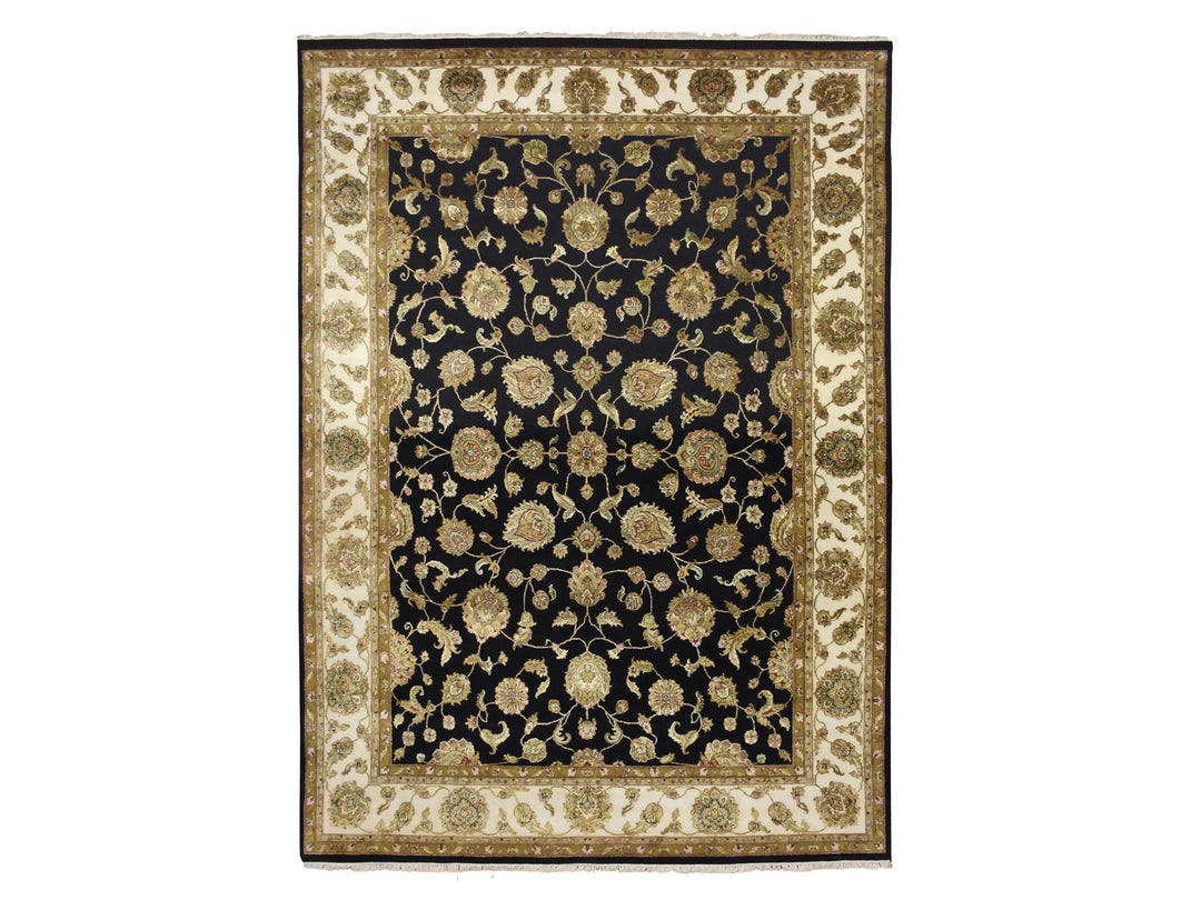8'7" x 12'1" New Hand Knotted Black Wool & Silk Rectangle Oriental Rug - MOA10275591