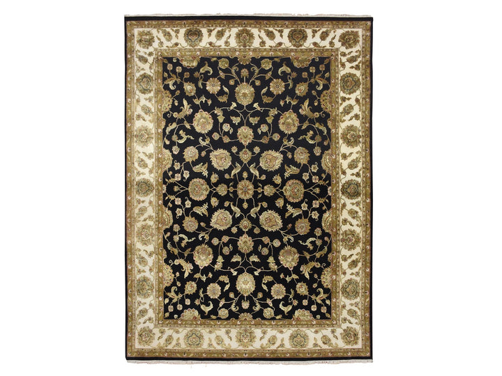 8'7" x 12'1" New Hand Knotted Black Wool & Silk Rectangle Oriental Rug - MOA10275591