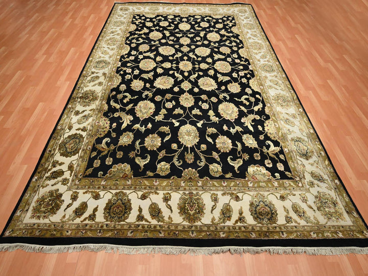 8'7" x 12'1" New Hand Knotted Black Wool & Silk Rectangle Oriental Rug - MOA10275591