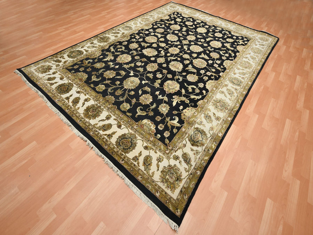 8'7" x 12'1" New Hand Knotted Black Wool & Silk Rectangle Oriental Rug - MOA10275591