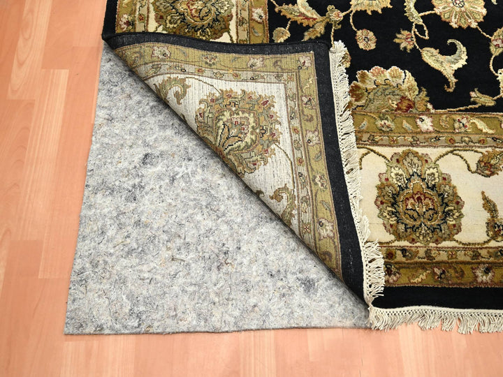 8'7" x 12'1" New Hand Knotted Black Wool & Silk Rectangle Oriental Rug - MOA10275591