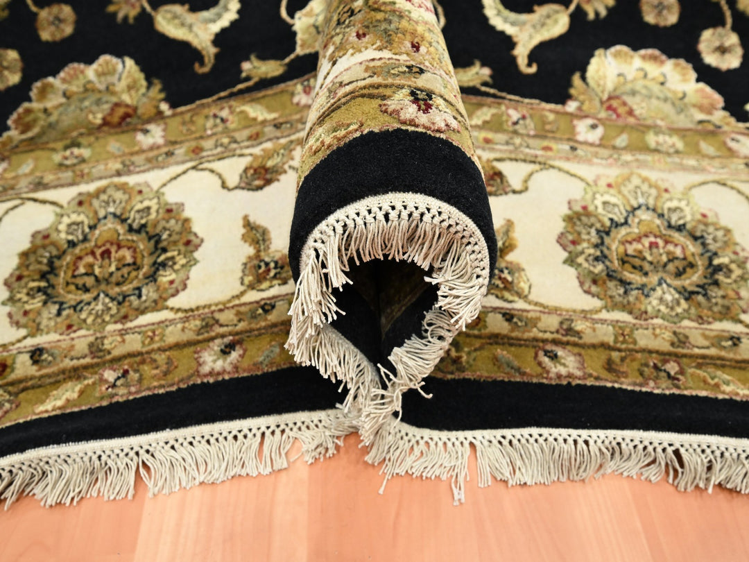 8'7" x 12'1" New Hand Knotted Black Wool & Silk Rectangle Oriental Rug - MOA10275591
