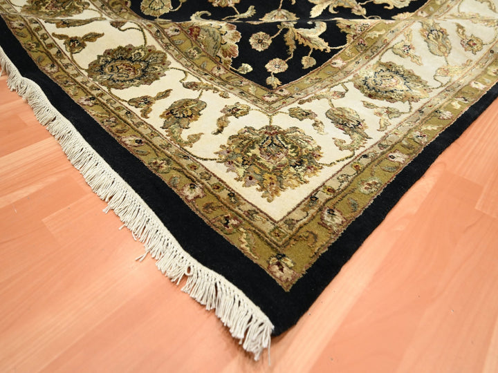 8'7" x 12'1" New Hand Knotted Black Wool & Silk Rectangle Oriental Rug - MOA10275591