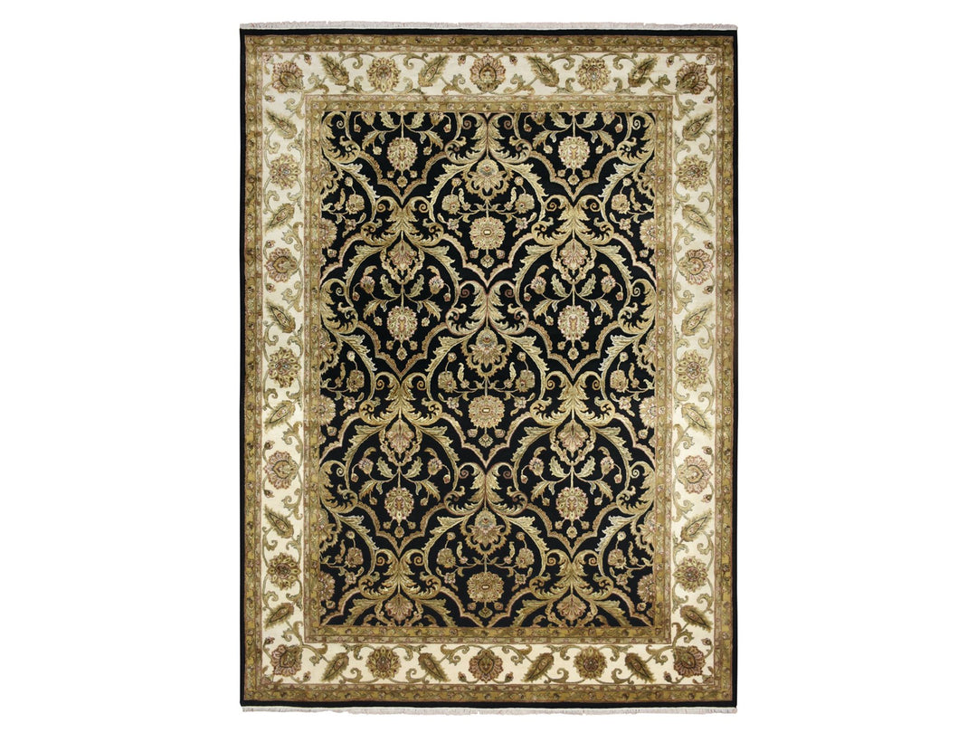 8'10" x 12'2" New Hand Knotted Black Wool & Silk Rectangle Oriental Rug - MOA10275592